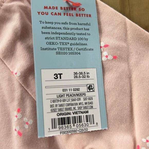 NWT Cat & Jack Size 3T Light Peach Pink Floral Long Sleeve Girl’s T-Shirt Tee - Picture 5 of 5